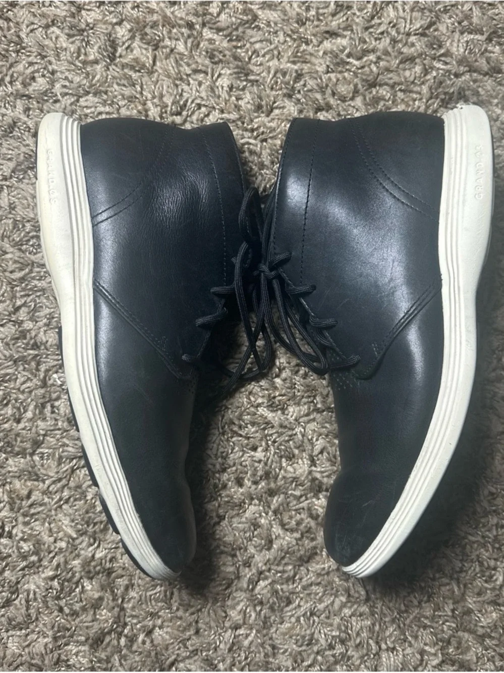 Cole Haan Grand.OS Black Leather Chukka Boots with White Sole Men’s Size 7.5